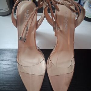 Fashion Nova Women's Clear/Tan Heels. Pleass See All Photos.